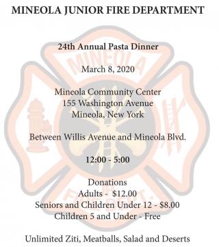 Invitation to annual Pasta dinner with fireman's shield in background