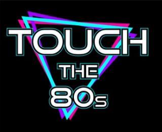 Touch the 80s logo black background neon triangle behind words