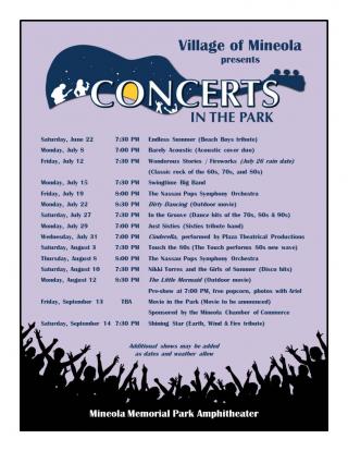 2019 Concerts in the Park Flyer