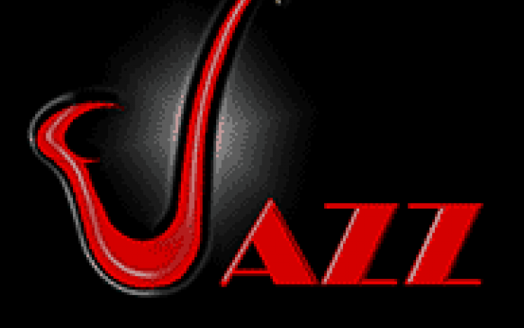 Jazz Orchestra logo, black with red text. J is a saxophone